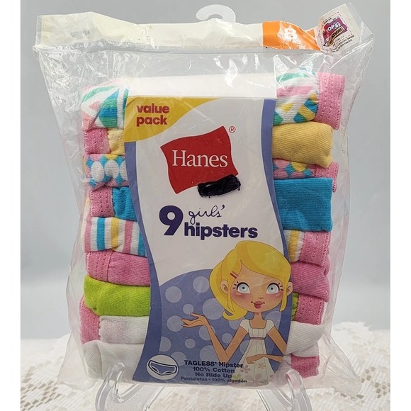 Girls Hanes 9 Pack Tag Less Hipsters Soft Cotton Breathable‎ Size 8 - Picture 1 of 2